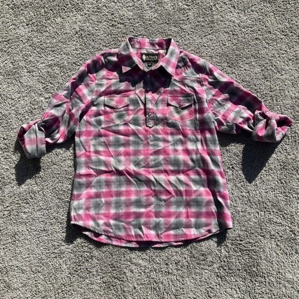Outback Trading Co Women’s Jewel Snap Western Shirt Small Pink Robin Long Sleeve